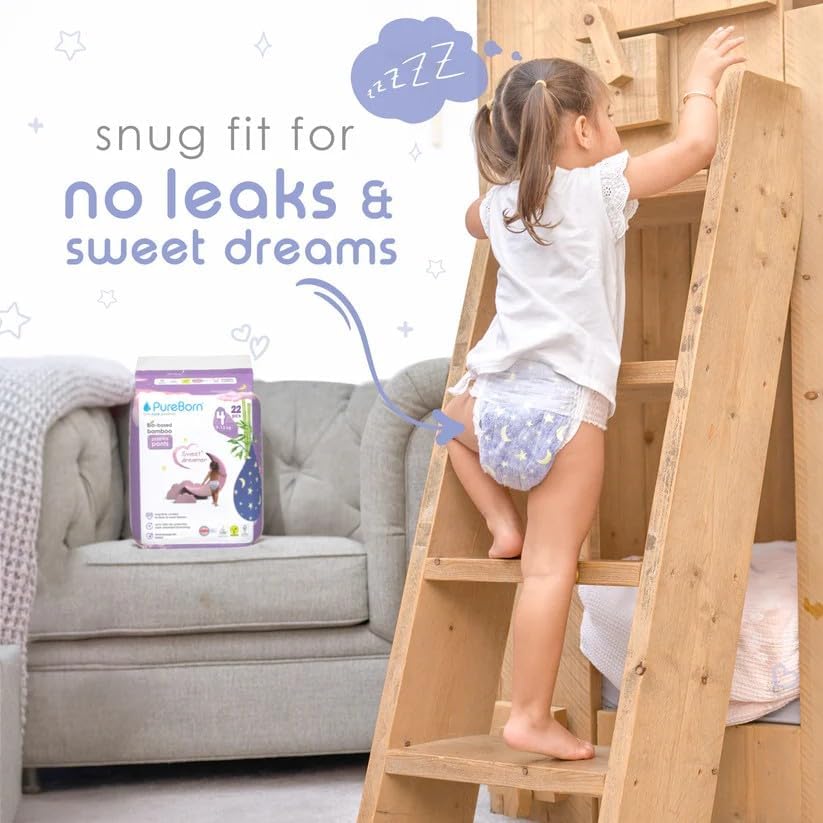 Pure Born Size 4 Natural bio-based baby Night training pyjama Pants (9 to 15 kg) 22 pcs