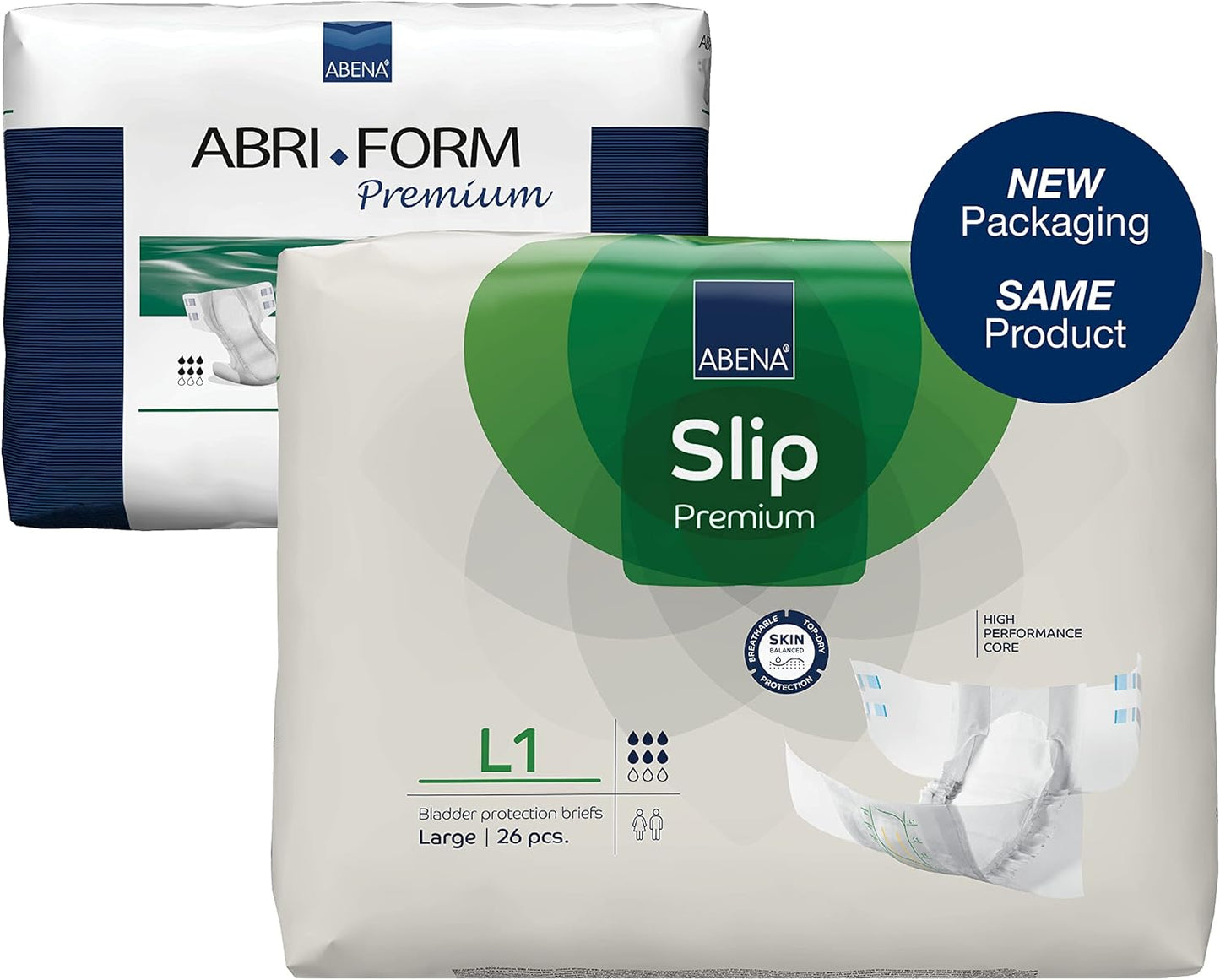 ABENA Slip Premium All-in-One Incontinence Pads for Men & Women, Eco-Labelled Womens, Mens, Large 1, 100-150cm Waist, 2500ml Absorbency, 26PK, White
