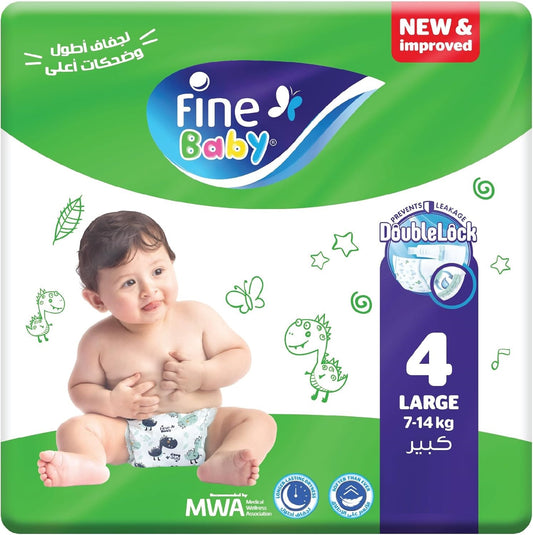 Fine Baby Diapers, Size 4, Large, 7-14 kg