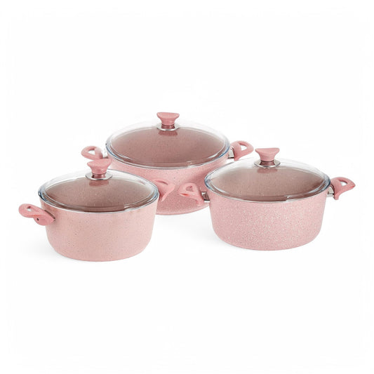 Opalina Granite Coated Cookware Set, 3 pots with their corresponding lids - 6 pieces