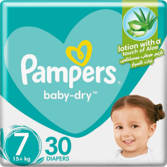 Pampers Baby-Dry Taped Diapers with Aloe Vera Lotion, up to 100% Leakage Protection, Size 7 (15+kg) 30pcs