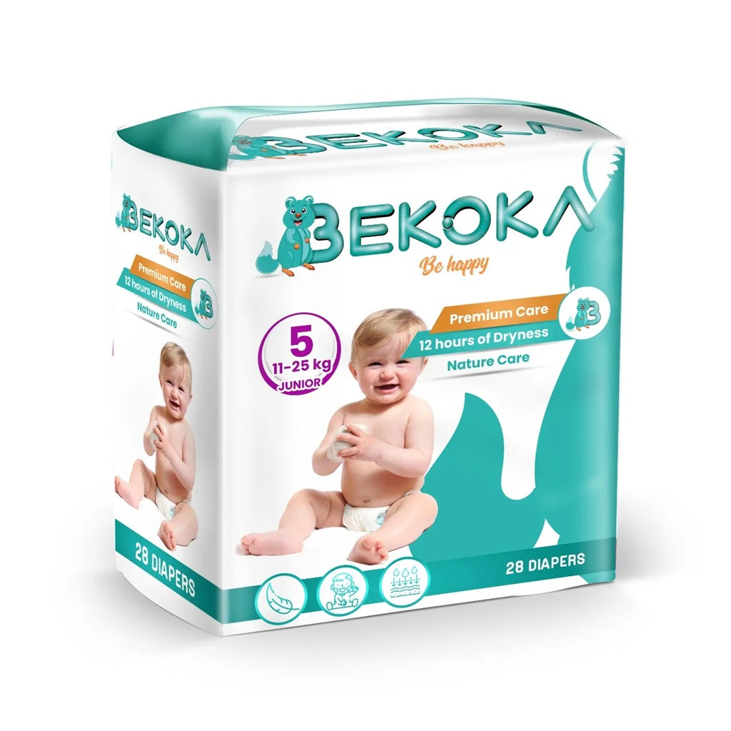 Bekoka Ultra Absorbent Diapers, Size 5 (11-25kg) Junior - Pack of 28 Pcs