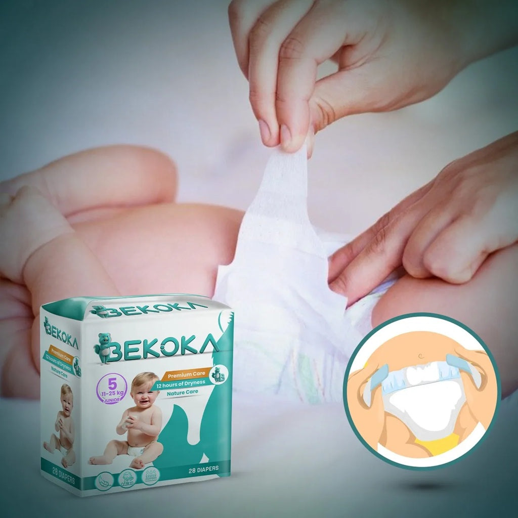 Bekoka Ultra Absorbent Diapers, Size 5 (11-25kg) Junior - Pack of 28 Pcs