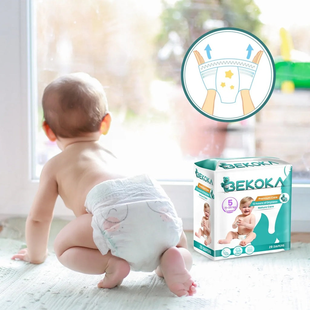 Bekoka Ultra Absorbent Diapers, Size 5 (11-25kg) Junior - Pack of 28 Pcs