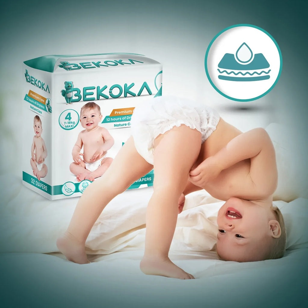 BEKOKA High-quality Diapers, Size 4 (7-18kg) Maxi - Pack of 32 Pcs