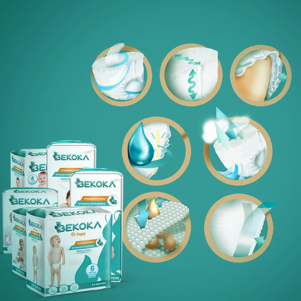 Bekoka Ultra Absorbent Diapers, Size 5 (11-25kg) Junior - Pack of 28 Pcs
