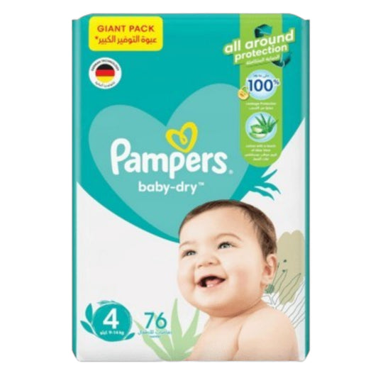 Pampers Baby-Dry Taped Diapers with Aloe Vera Lotion, up to 100% Leakage Protection, Size 4, 9-14kg, 76 Count
