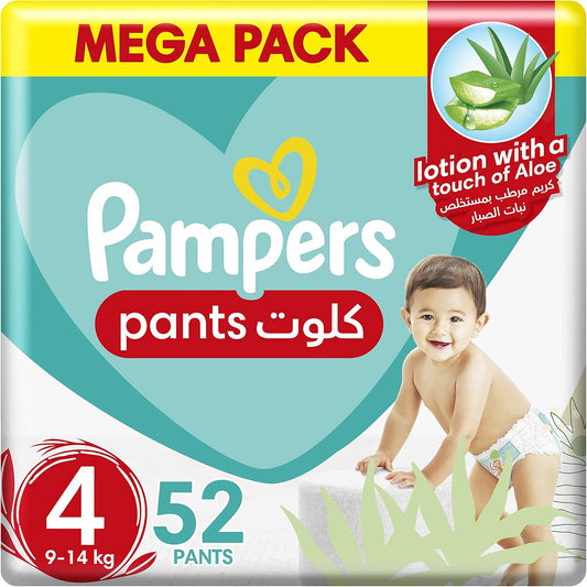 Pampers Baby Dry Pants Diapers with Aloe Vera Lotion, 360 Fit & up to 100% Leakproof, Size 4 (9-14 kg) 52pcs