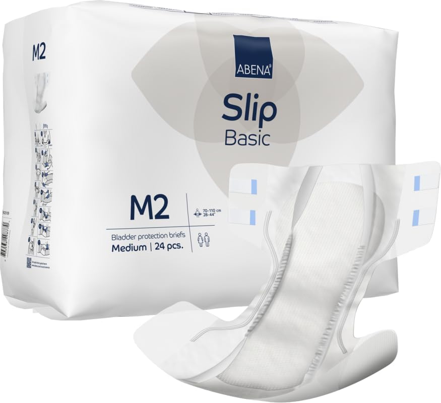 ABENA Slip Basic M2 Pack of 24 Incontinence Pads Women Men with an Absorbency of 2300ML Fast Absorbing Adult Nappies with a Odour Control System. ABENA Incontinence Pads Hip Size 70 110cm.