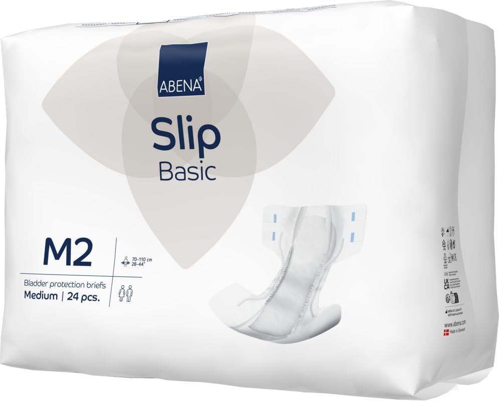 ABENA Slip Basic M2 Pack of 24 Incontinence Pads Women Men with an Absorbency of 2300ML Fast Absorbing Adult Nappies with a Odour Control System. ABENA Incontinence Pads Hip Size 70 110cm.