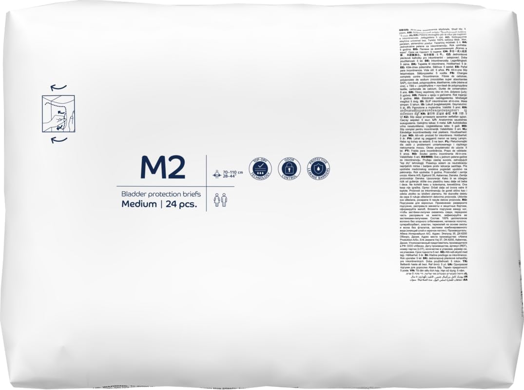 ABENA Slip Basic M2 Pack of 24 Incontinence Pads Women Men with an Absorbency of 2300ML Fast Absorbing Adult Nappies with a Odour Control System. ABENA Incontinence Pads Hip Size 70 110cm.