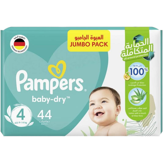 Pampers Baby-Dry Taped Diapers with Aloe Vera Lotion, up to 100% Leakage Protection, Size 4, 9-14kg, 44 Count
