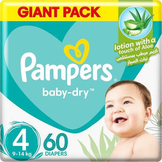 Pampers Baby-Dry Taped Diapers with Aloe Vera Lotion, up to 100% Leakage Protection, Size 4 (9-18kg) 60pcs