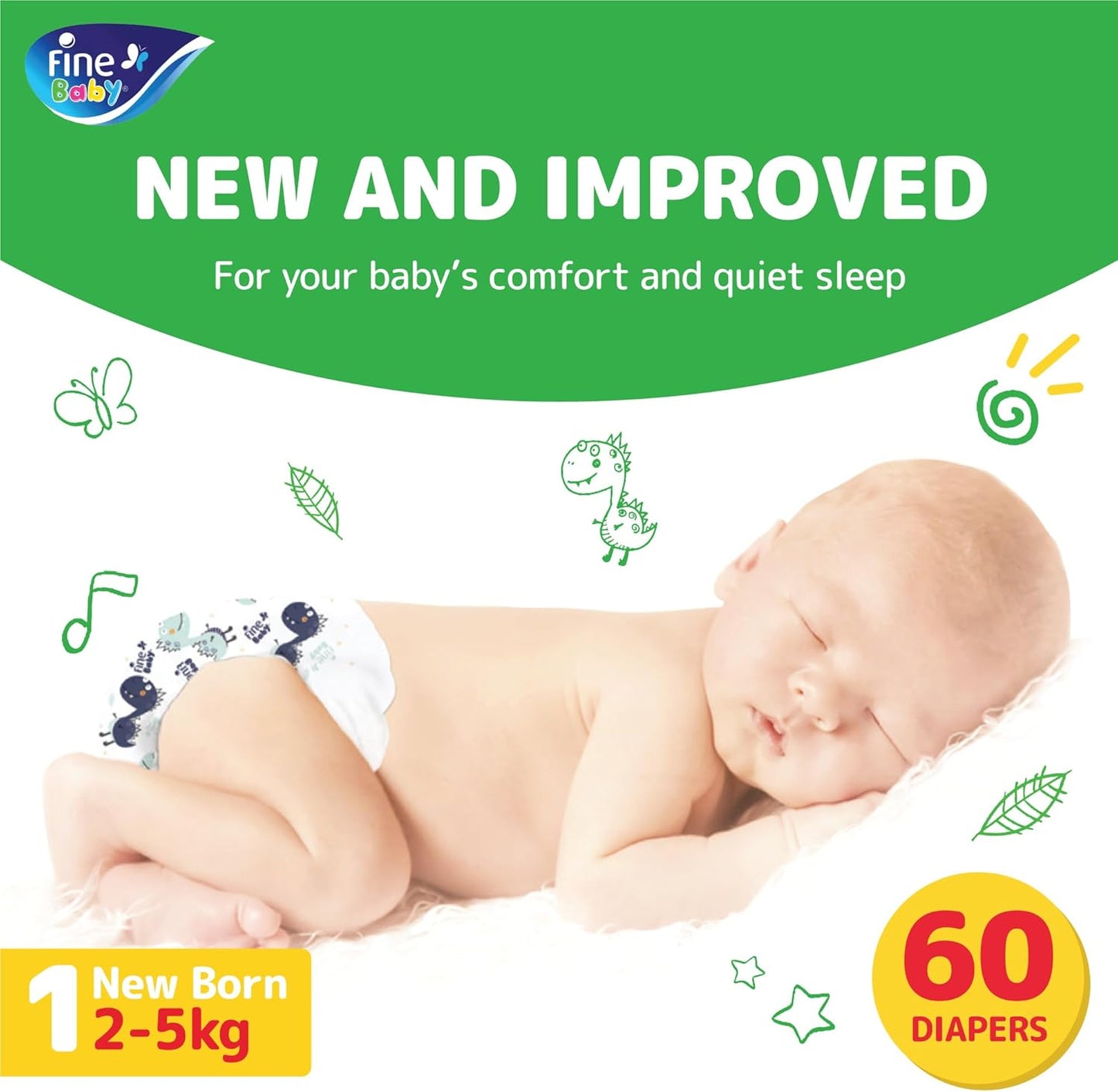 Fine Baby Diapers, Size 1, Newborn, 2-3 kg, 60 Diaper