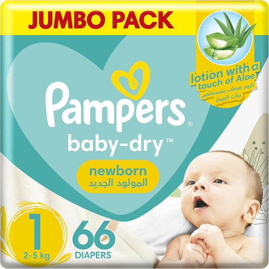 Pampers Baby-Dry Taped Diapers, up to 100% Leakage Protection, Size 1 (2-5 kg) 66pcs