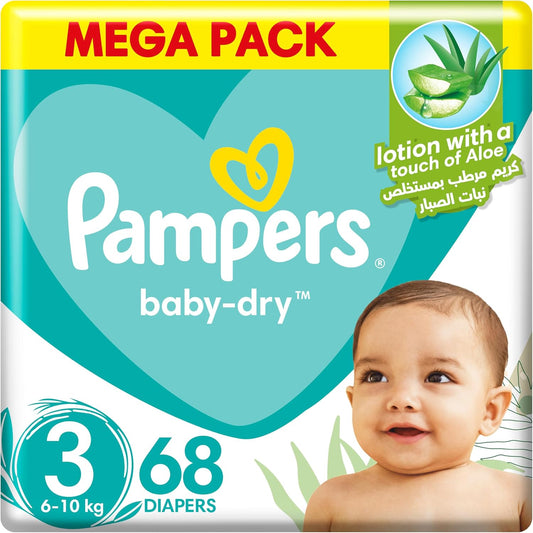 Pampers Baby-Dry Taped Diapers, up to 100% Leakage Protection, Size 3 (6-10 kg) 68pcs
