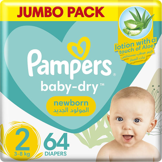 Pampers Baby-Dry Taped Diapers, up to 100% Leakage Protection, Size 2 (3-8kg) 64pcs