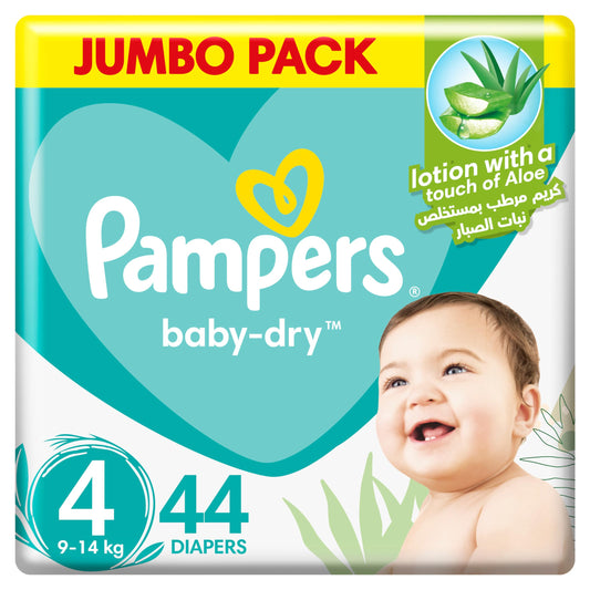 Pampers Baby-Dry Taped Diapers with Aloe Vera Lotion, up to 100% Leakage Protection, Size 4 (9-18kg) 44pcs