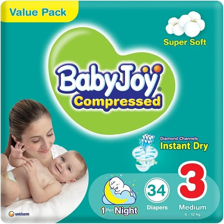 BabyJoy Diaper, Value Pack Size 3, Medium 6 to 12kg, 34 Pieces