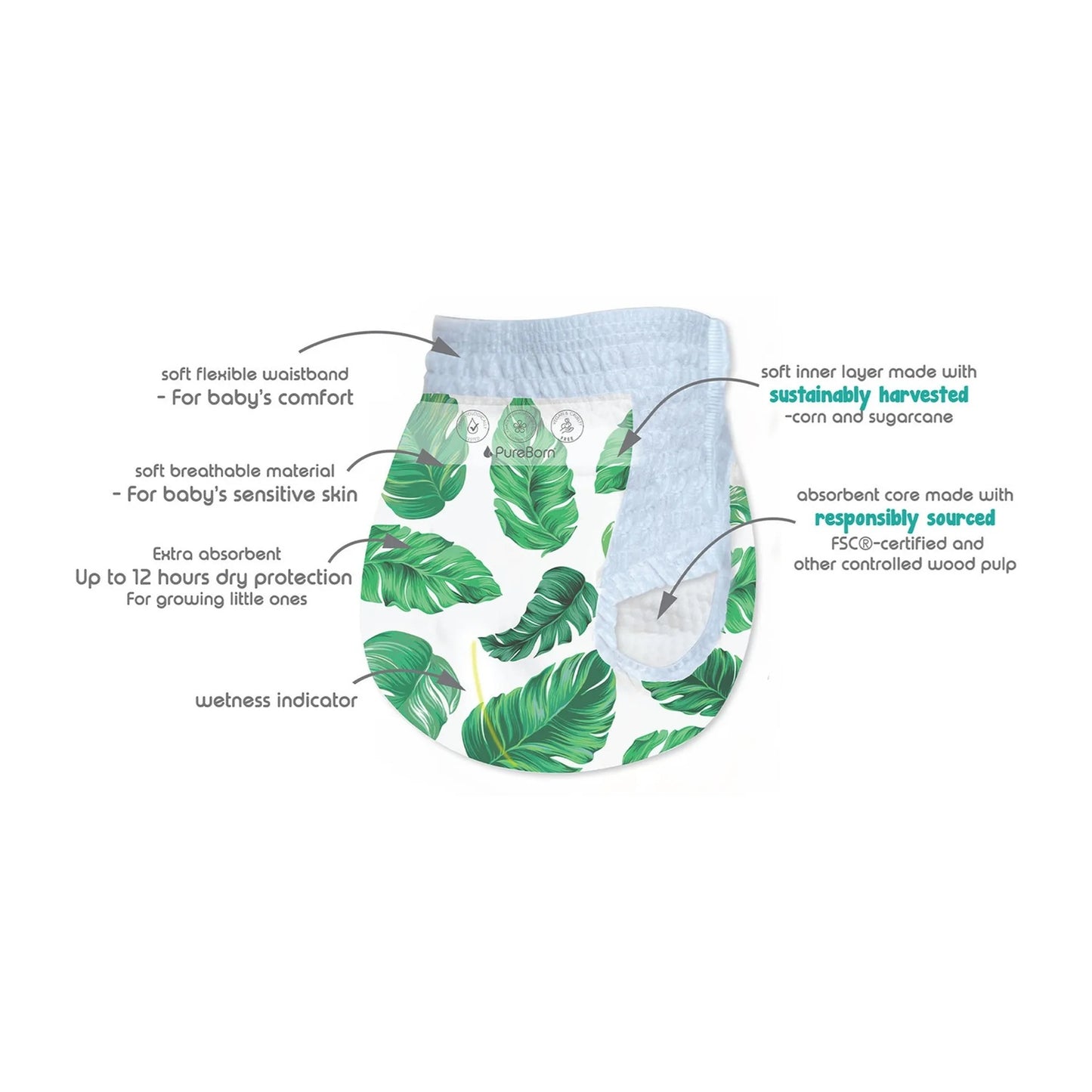 Pure Born Diaper Pants Size 4 (9-15 kg) 22 pcs