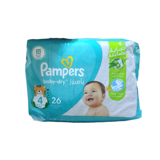 Pampers Baby-Dry Taped Diapers with Aloe Vera Lotion, up to 100% Leakage Protection, Size 4, 9-18kg, 26 Count