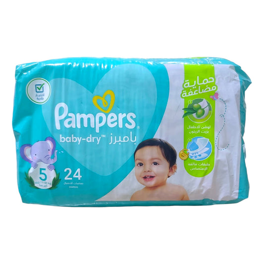 Pampers Baby-Dry Taped Diapers with Aloe Vera Lotion, up to 100% Leakage Protection, Size 5, 11-25kg, 24 Count